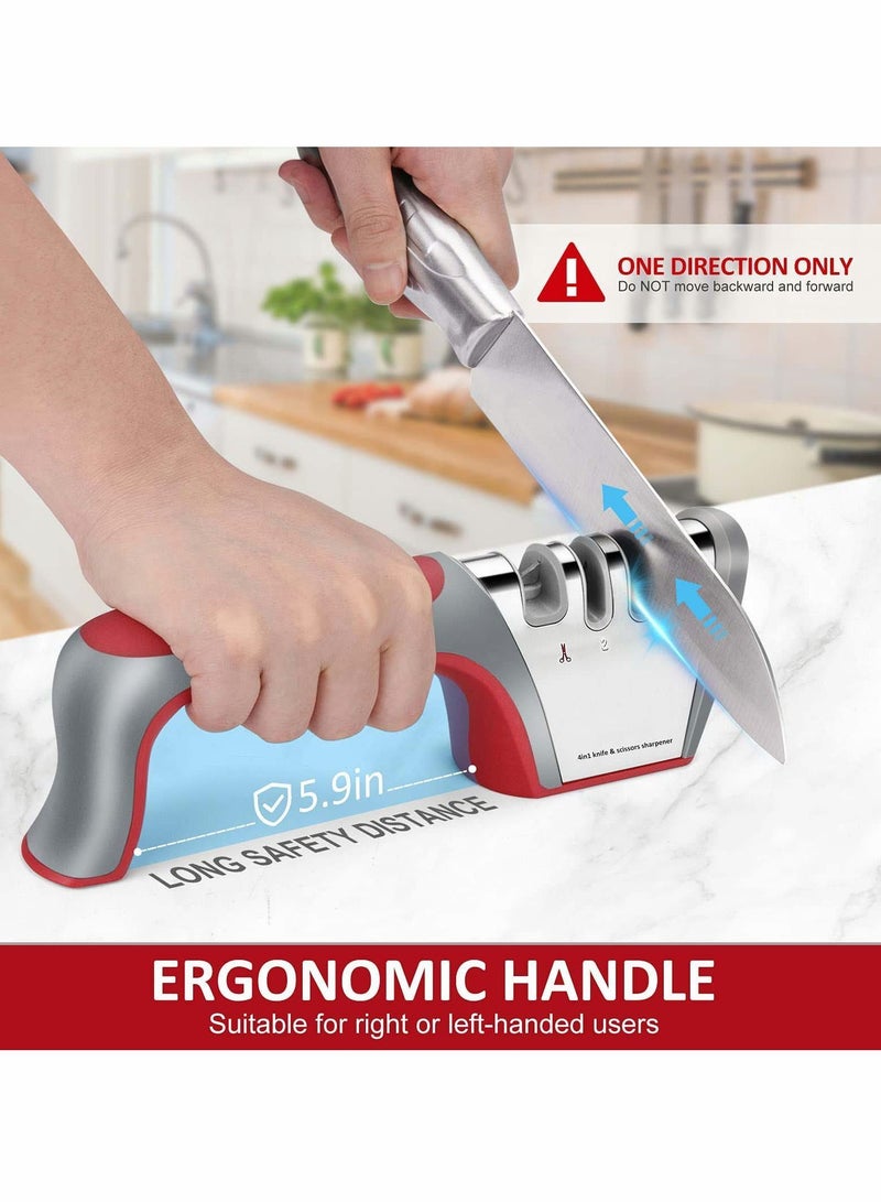 Y&D Knife Sharpener, 4 Stage Kitchen Scissor 4-in-1 Manual Chef Steel Sharpening Tool - Image 5