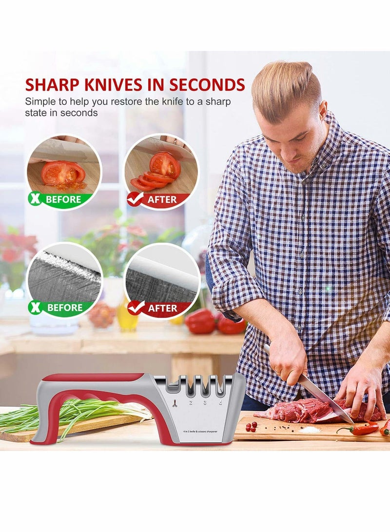 Y&D Knife Sharpener, 4 Stage Kitchen Scissor 4-in-1 Manual Chef Steel Sharpening Tool - Image 3
