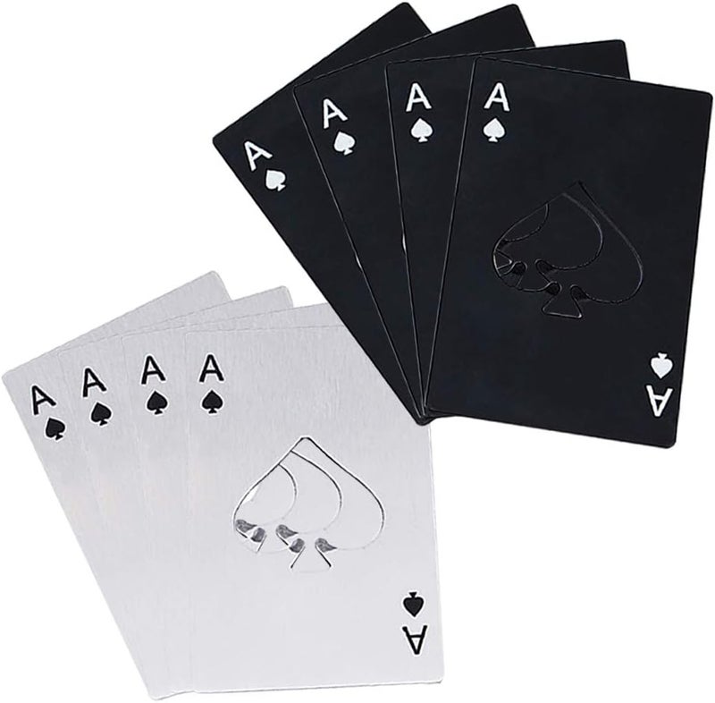 Airoads Ace Of Spades Bottle Opener Credit Card Size Pocker Cap Opener Portable Stainless Steel Can Opener (8 Pack Black & Silver) - Image 1
