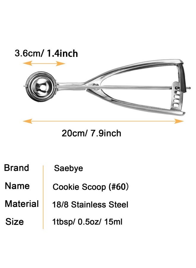 Saebye Small Cookie Scoop, 1 tablespoon Cookie Scoop For Baking, 1 13/32 inches / 36 mm Ball, 18/8 Stainless Steel, Secondary Polishing, For Making Cookie Ice Cream Muffin Meatball Melonball - Image 2