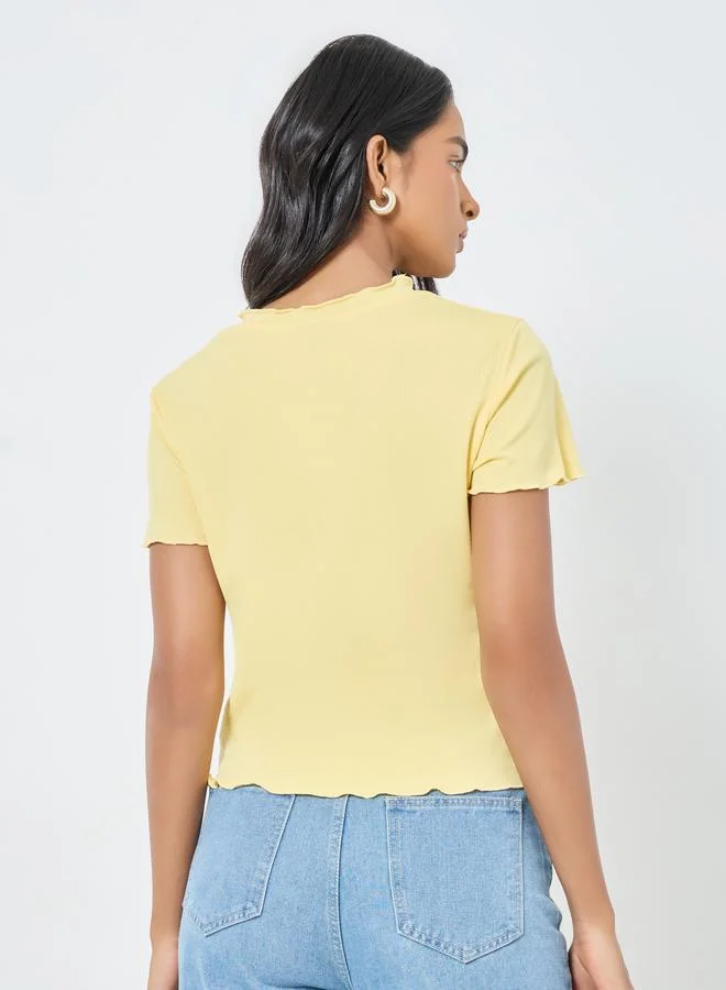 تايك تو Take Two Solid Ribbed Lettuce Hem T-Shirt