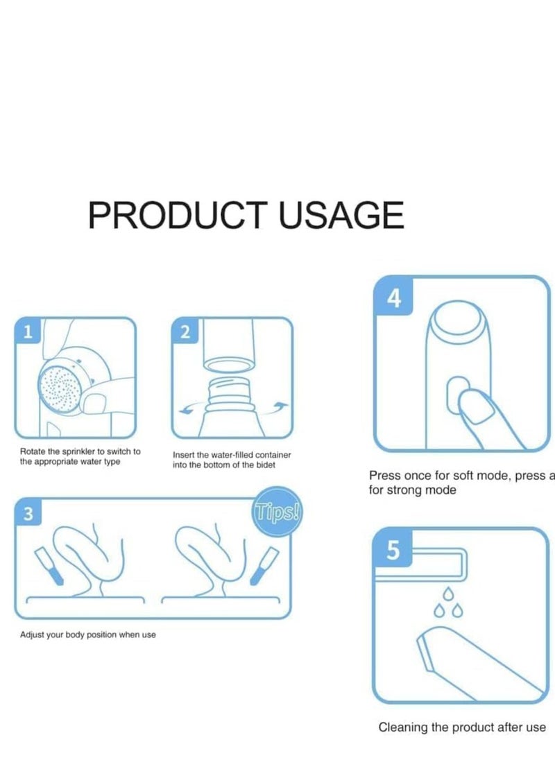 Denx Portable Electric bidet with 4 spray modes - perfect for camping,desert trips, airplanes, trains, holiday - USB Rechargeable  - Image 2