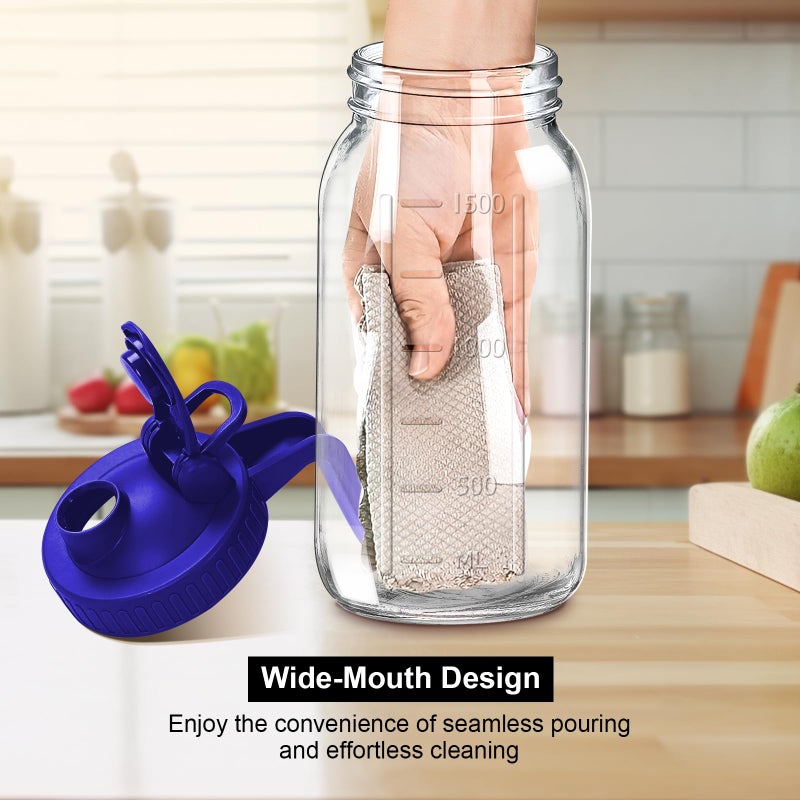 NIJIALGEXPY 64oz Glass Pitcher with Lid, 2 Quart Mason Jar Pitcher with Lid and Spout, Wide Mouth Breast Milk Pitchers Glass Jug Sun Tea pitcher, Cold Brew Coffee Pitchers, Fridge Container for Water, Juice, Tea - Image 5