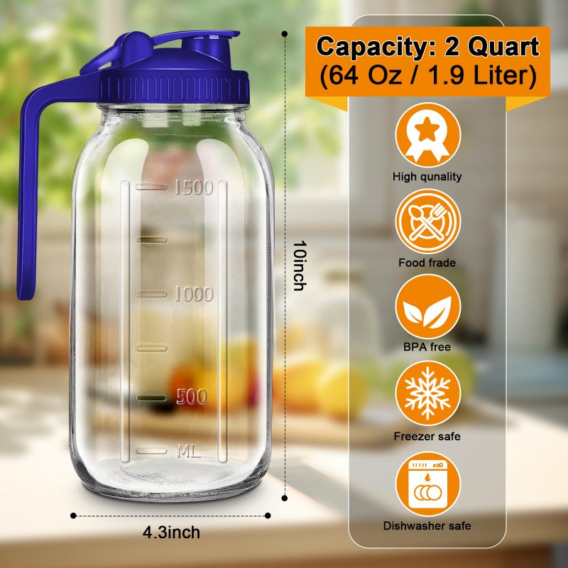 NIJIALGEXPY 64oz Glass Pitcher with Lid, 2 Quart Mason Jar Pitcher with Lid and Spout, Wide Mouth Breast Milk Pitchers Glass Jug Sun Tea pitcher, Cold Brew Coffee Pitchers, Fridge Container for Water, Juice, Tea - Image 2