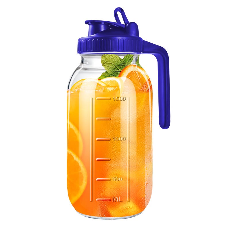 NIJIALGEXPY 64oz Glass Pitcher with Lid, 2 Quart Mason Jar Pitcher with Lid and Spout, Wide Mouth Breast Milk Pitchers Glass Jug Sun Tea pitcher, Cold Brew Coffee Pitchers, Fridge Container for Water, Juice, Tea - Image 1