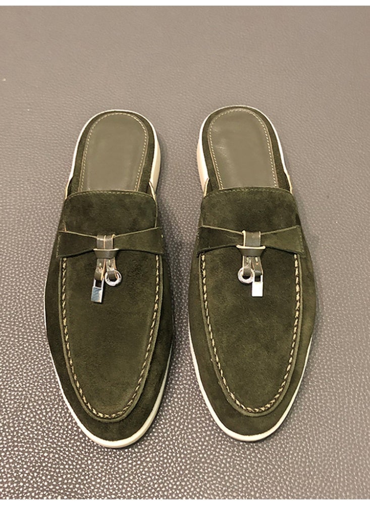 Women Flat Heel Fashion Design Mule Slides, Suede Loafers Genuine Leather Outdoor Slippers Flats Large Size 42 - Image 4