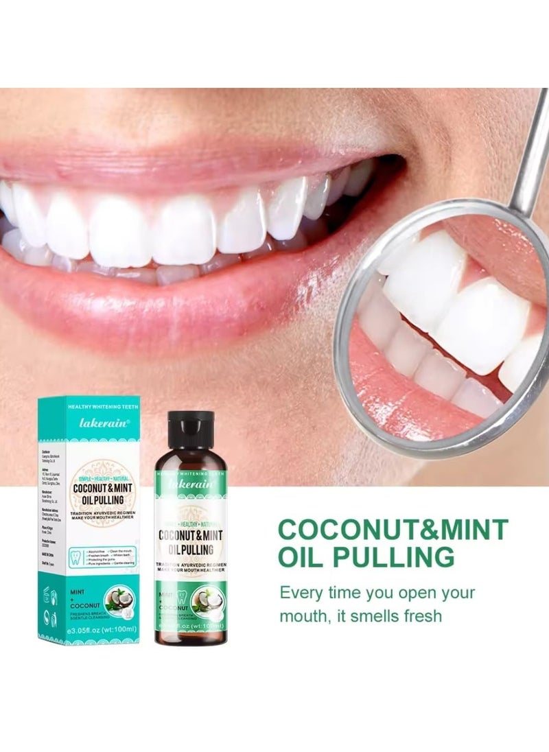 lakerain - 100ml Coconut Oil and Peppermint Oil Pulling Whitening Mouthwash Teeth Whitening Oil Pulling Mouthwash Natural Coconut Oil Pulling for Healthier Teeth and Gum Fresh Breath With 7 Natural Pulling Oil - Image 1