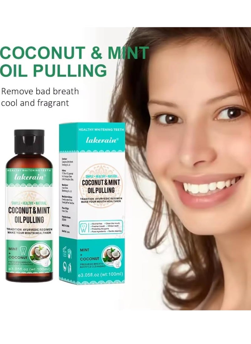lakerain - 100ml Coconut Oil and Peppermint Oil Pulling Whitening Mouthwash Teeth Whitening Oil Pulling Mouthwash Natural Coconut Oil Pulling for Healthier Teeth and Gum Fresh Breath With 7 Natural Pulling Oil - Image 1