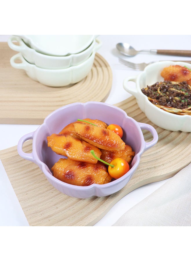 Internet Celebrating Petal Bowl Ceramic Creative Pumpkin Bowl Oven Microwave Oven Special Baked Rice Bowl Household Steamed Egg Bowl-Specifications:7inch Bowl-white-Capacity:401-500ml  - Image 4
