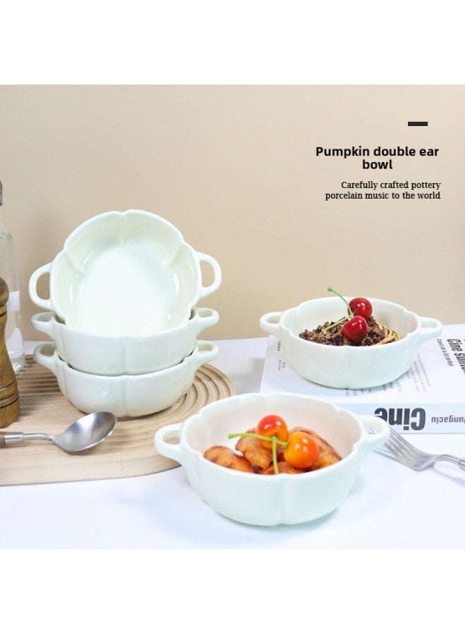 Internet Celebrating Petal Bowl Ceramic Creative Pumpkin Bowl Oven Microwave Oven Special Baked Rice Bowl Household Steamed Egg Bowl-Specifications:7inch Bowl-white-Capacity:401-500ml  - Image 1