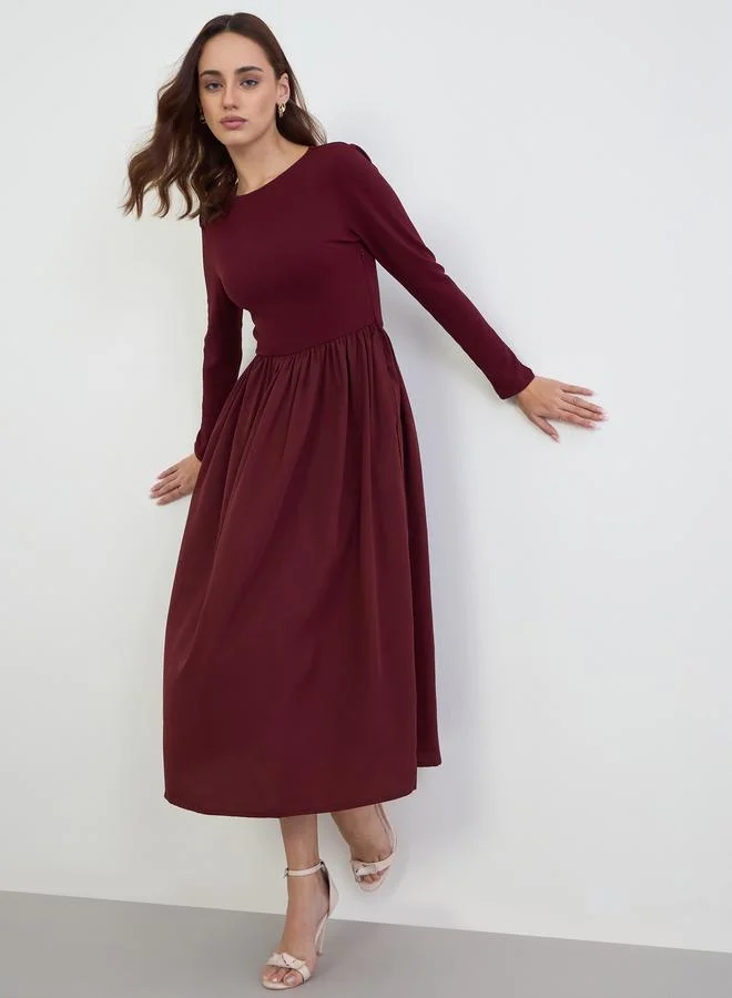 Solid Long Sleeves A-Line Maxi Dress