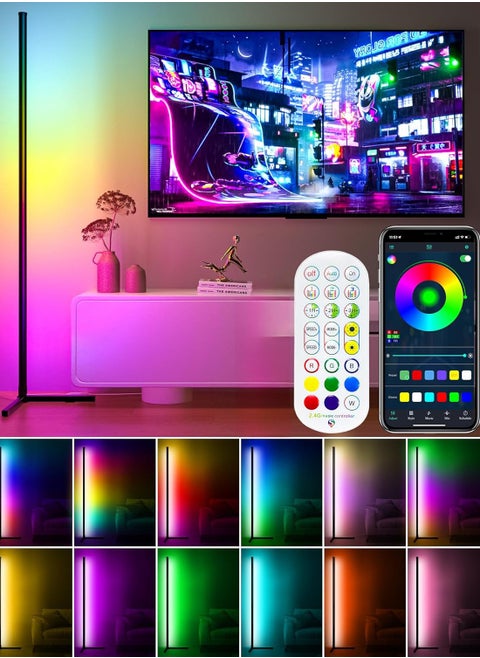 Corner Floor Lamp 165cm, 65" Smart RGB Floor Lamp, Dimmable LED Corner Lamp with Music Sync Color Changing APP Control Remote, Standing Floor Lamp, Multi Color