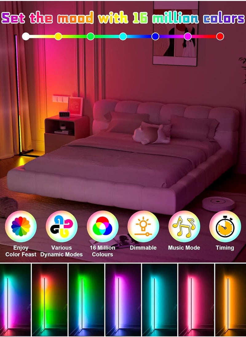 Corner Floor Lamp 165cm, 65" Smart RGB Floor Lamp, Dimmable LED Corner Lamp with Music Sync Color Changing APP Control Remote, Standing Floor Lamp, Multi Color