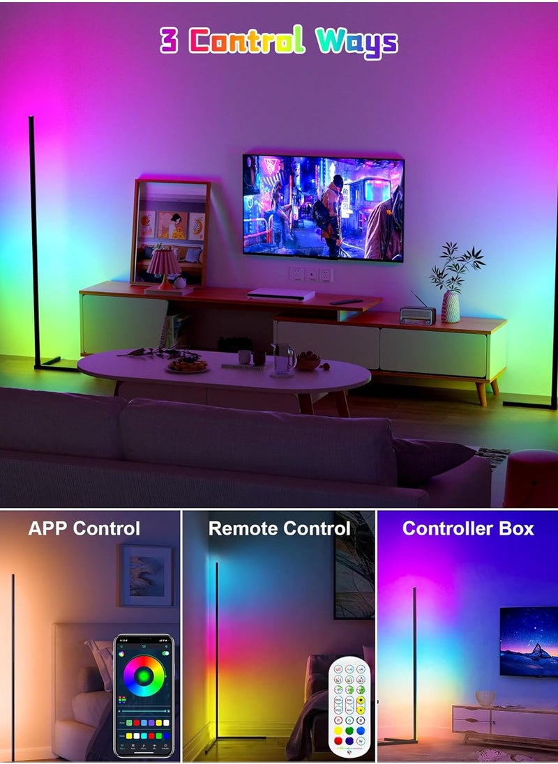 Corner Floor Lamp 165cm, 65" Smart RGB Floor Lamp, Dimmable LED Corner Lamp with Music Sync Color Changing APP Control Remote, Standing Floor Lamp, Multi Color