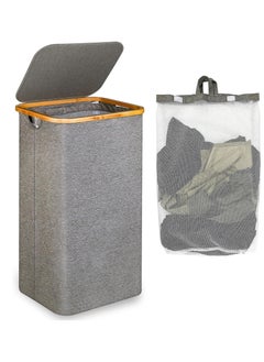 laundry bag with Lid, large Laundry Basket for Bedroom, Collapsible laundry Bin for home with inner bag, bathroom Space-Saving, portable Grey 100L