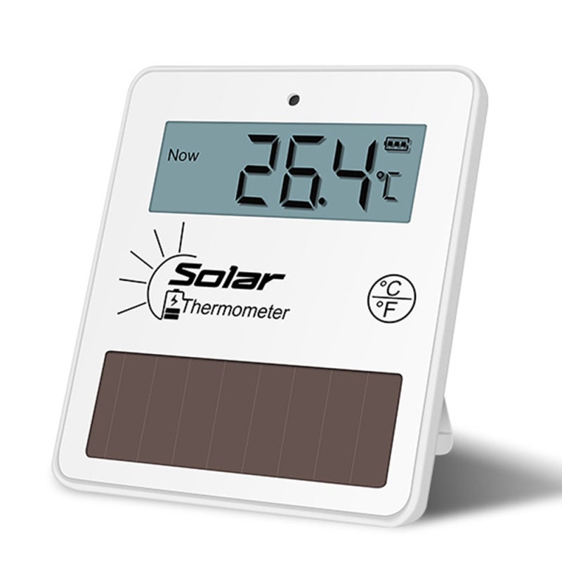 Digital Thermometer Hygrometer: White, High Precision 24/7 Monitoring, Solar-Powered With Battery Backup - User-Friendly Dual-Mount Design For Indoor Baby Rooms, Greenhouses, Refrigerators - Image 1