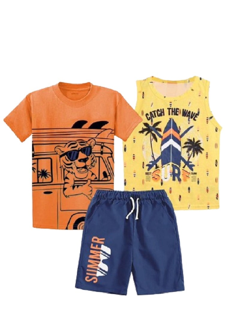Generic - Boys summer cotton 3-piece set (T-shirt - tank top - shorts) For clubs, training, and quick outings - Image 1