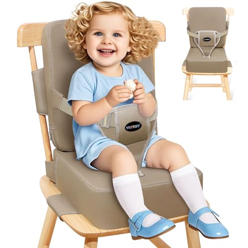 YONTINY Toddler Booster Seat for Kitchen Chair with Removable Backrest Adjustable Straps PU Portable Waterproof NonSlip Booster Seat for Dining Table Travel Child Eating Cushion Dark Coffee - Image 1