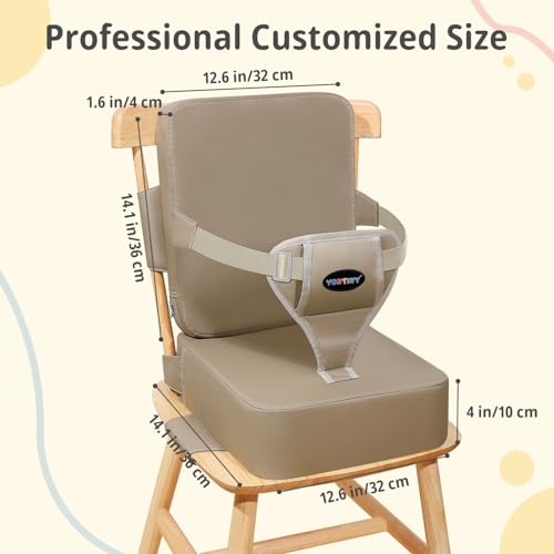 YONTINY Toddler Booster Seat for Kitchen Chair with Removable Backrest Adjustable Straps PU Portable Waterproof NonSlip Booster Seat for Dining Table Travel Child Eating Cushion Dark Coffee - Image 3