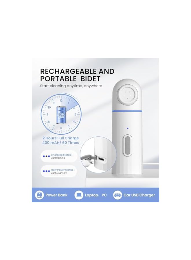 The Bros Portable Travel Bidet Electric Rechargeable Travel Shattaf, With 350ml Reservoir, High Pressure USB-Type C Mini Electric Rechargeable Handheld Travel Bidet for Women and Men, Personal Hygiene Cleaning - Image 4