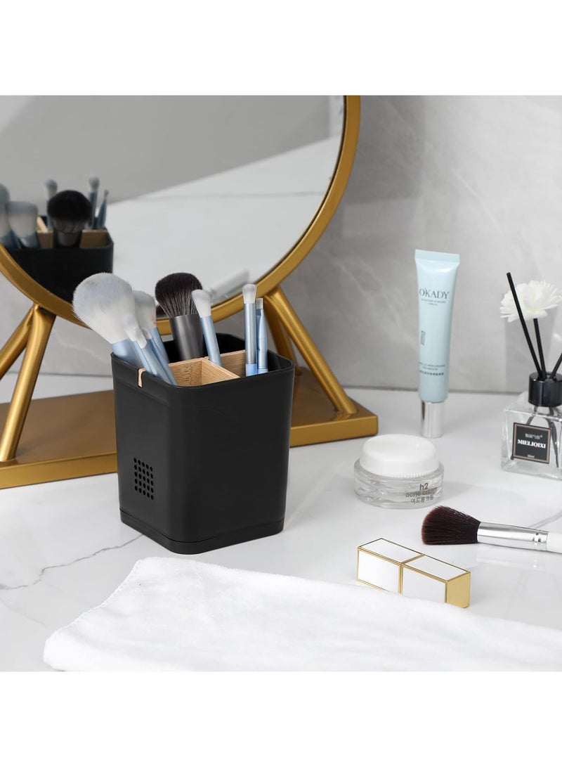 آي هوم شوب حامل فرشاة أسنان للحمام منظم من الخيزران على المنضدة، منظم سطح مكتب من 3 فتحات لفرش الأسنان ومعجون الأسنان والأدوات المكتبية وفراشي المكياج وأجهزة التحكم عن بعد، إلخ - Image 3