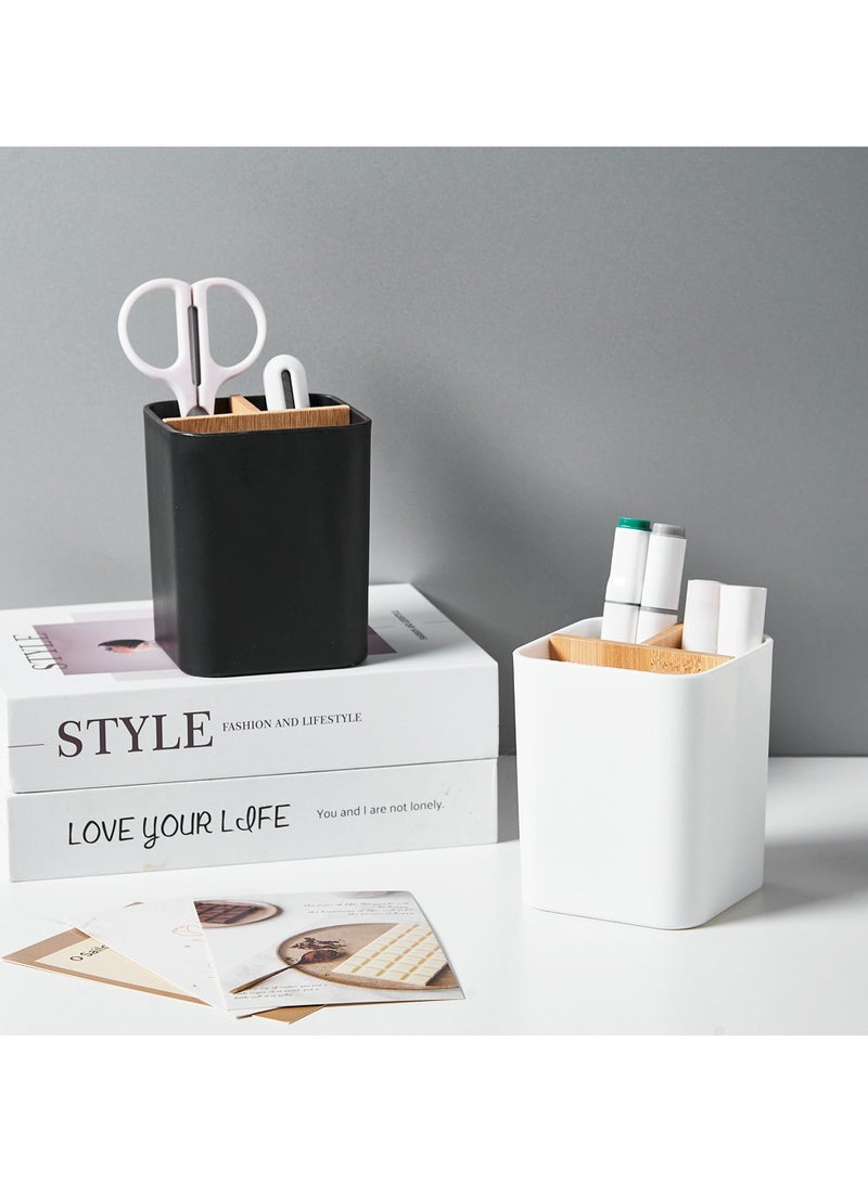 آي هوم شوب حامل فرشاة أسنان للحمام منظم من الخيزران على المنضدة، منظم سطح مكتب من 3 فتحات لفرش الأسنان ومعجون الأسنان والأدوات المكتبية وفراشي المكياج وأجهزة التحكم عن بعد، إلخ - Image 5