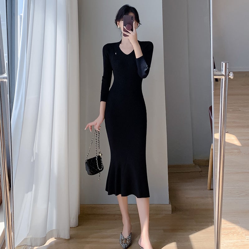 High-Quality Autumn Winter Slimming Sweater Dress White Apricot - Image 5