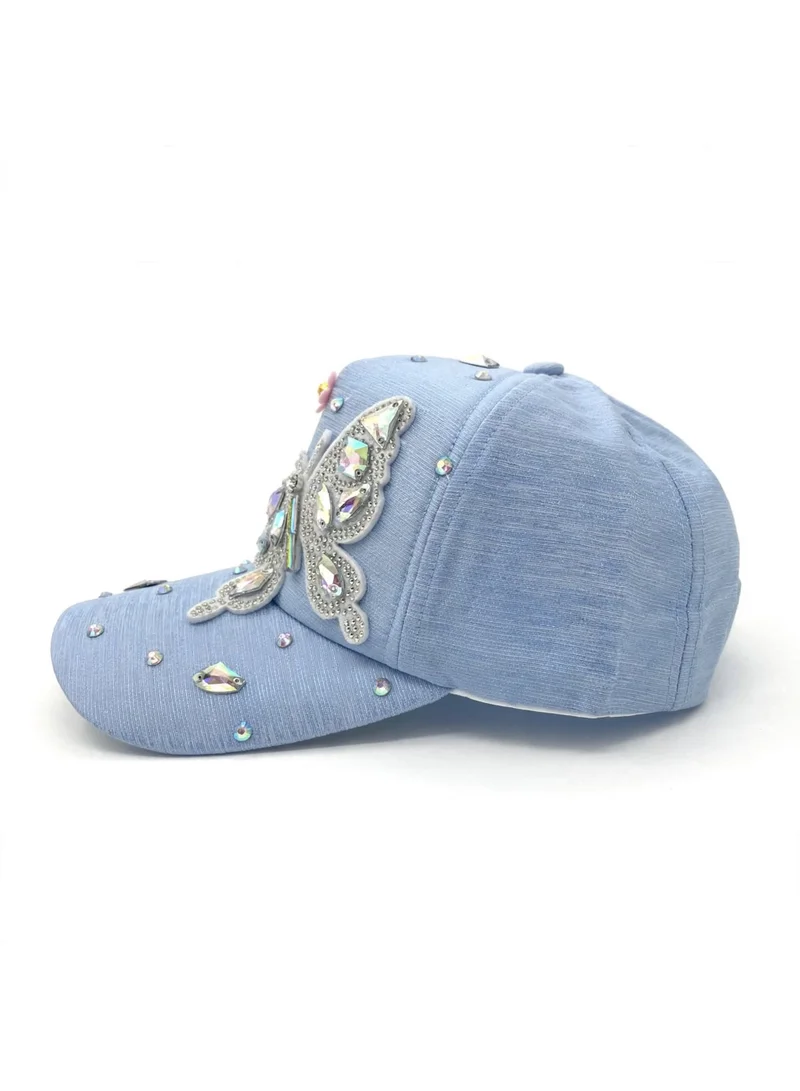 Mobcos Women's Luxury Embellished Baseball Cap, Elegant Adjustable Fashion Hat for Casual Wear & Travel | Rhinestone Butterfly