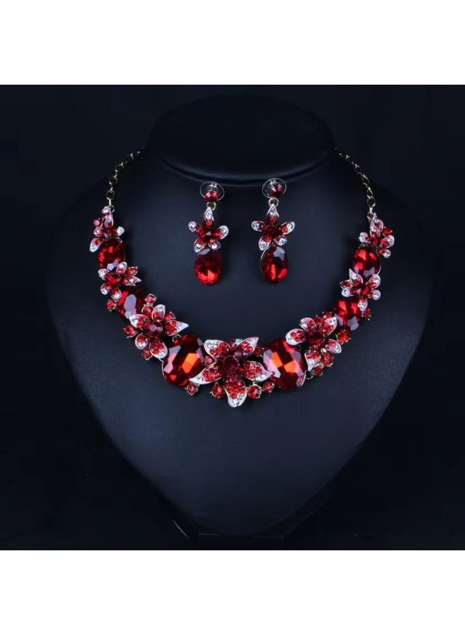 NIBEMINENT Exaggerated Vintage Crystal Colorful Necklace and Earring Set