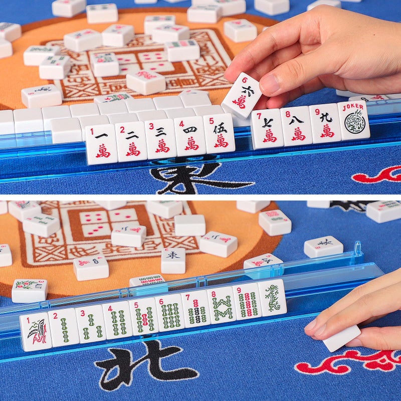 GUSTARIA American Mahjong Game Set, 166 Quality White Tiles, 4 All-in-One Color Rack/Pushers, Mahjong Tile Set with Light Blue Printed Carrying Bag - Image 4