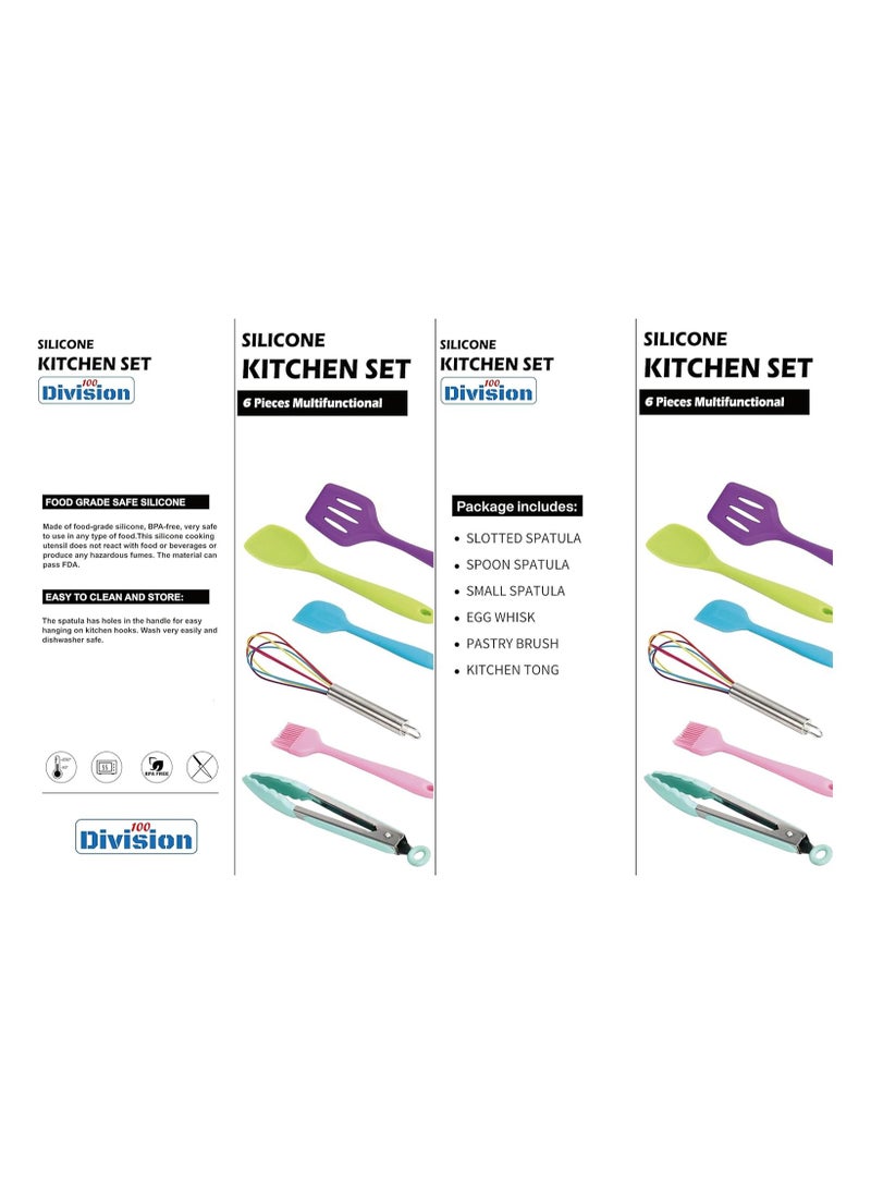 100Division - Baking and Cooking Silicone Utensils Set | Safe and Healthy Food Grade Material | Heat Resistant | Seamless with Reinforced Core | Non-Stick Surface | Easy to Clean (6 Pieces Set) - Image 1
