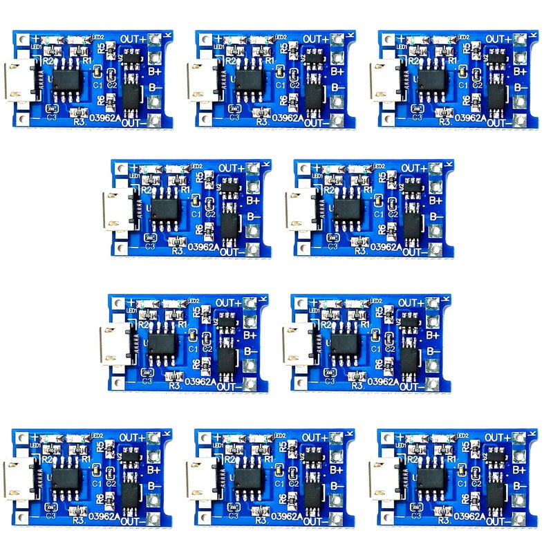 UNIVERSAL HUB وحدة شحن ميكرو USB TP4056/TPA4056/TP 4056 مع مؤشر البطارية المدمج وحماية البطارية 10 قطع - Image 1