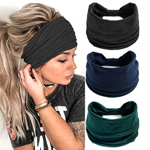 GORTIN Boho Wide Headbands Hair Bands Knoted Turban Headband Stretch Twist Head Wraps Hair Accessories for Women XSolid Color Set 2 - Image 2