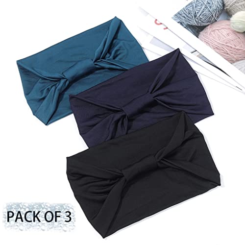 GORTIN Boho Wide Headbands Hair Bands Knoted Turban Headband Stretch Twist Head Wraps Hair Accessories for Women XSolid Color Set 2 - Image 5