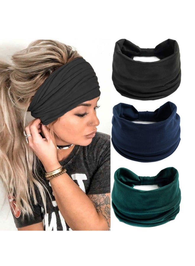 GORTIN Boho Wide Headbands Hair Bands Knoted Turban Headband Stretch Twist Head Wraps Hair Accessories for Women XSolid Color Set 2 - Image 3