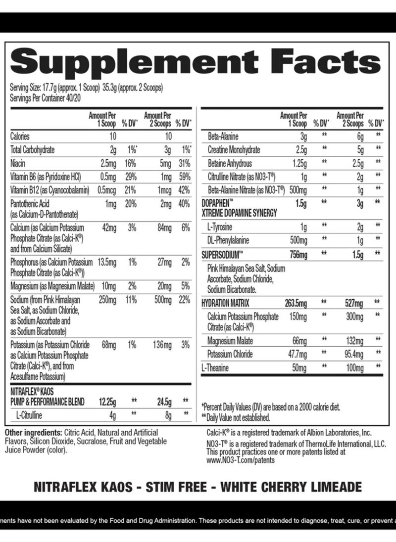 GAT SPORT Gat Sport, Nitraflex, Kaos, Stim Free, Pre Workout King, 706g, White Cherry Limeade, 40 Servings  - Image 2