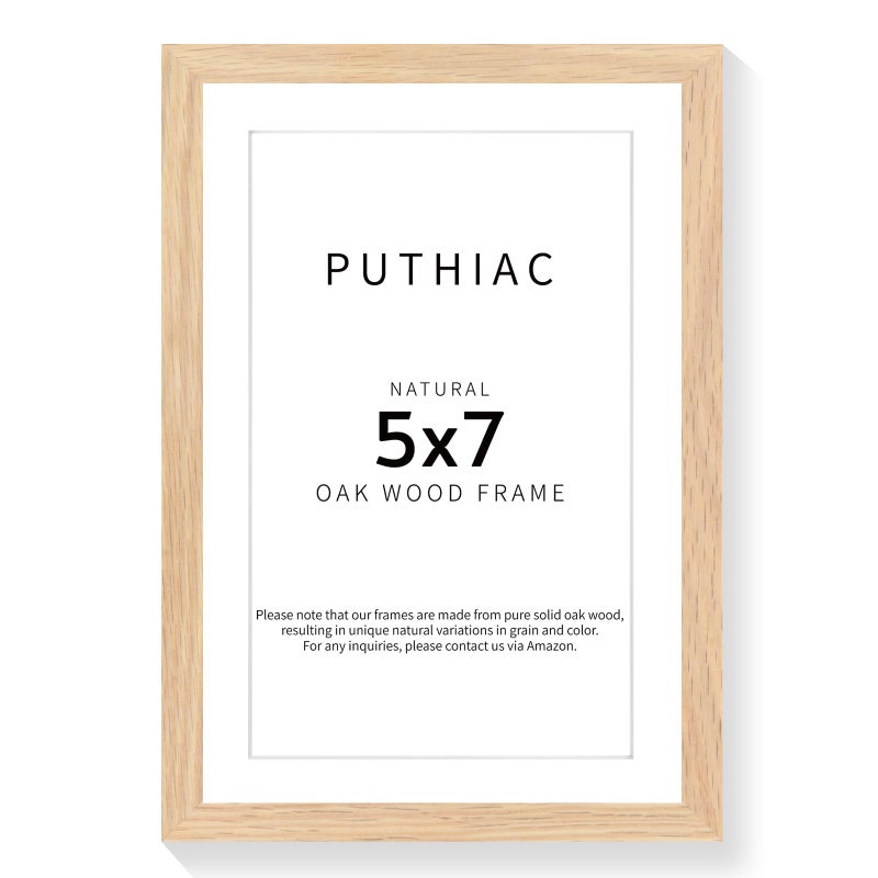 puthiac 5x7 Oak Wood Picture Frame - Minimalist 5x7 Picture Frame  5""x7"" Frame Wood  Natural Solid Wooden Picture Frames for Wall Art Photo and Prints(1 Pack  Beige) - Image 1