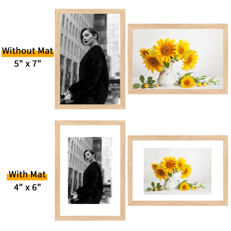 puthiac 5x7 Oak Wood Picture Frame - Minimalist 5x7 Picture Frame  5""x7"" Frame Wood  Natural Solid Wooden Picture Frames for Wall Art Photo and Prints(1 Pack  Beige) - Image 4