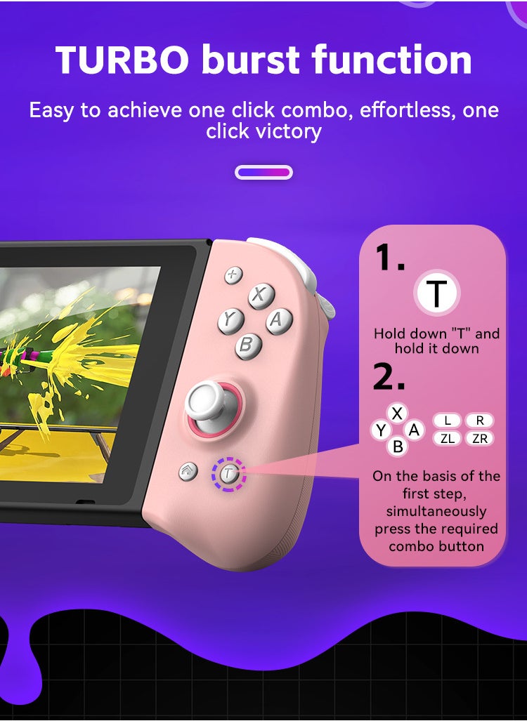 Generic Switch Joy-Con Controller JOY-04: Macro Programming, Gyroscope, Dual Vibration, Turbo Mode, and Ergonomic Design (Pink)  - Image 4