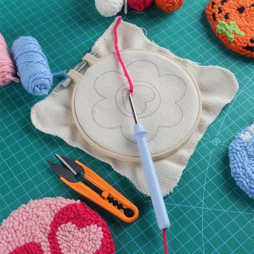 Allazone 6 PCS Punch Needle Coaster Kit with Landscape Patterns Yarns Tools, Felt Embroidery Hoop for DIY Craft - Image 4