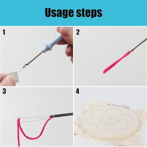 Allazone 6 PCS Punch Needle Coaster Kit with Landscape Patterns Yarns Tools, Felt Embroidery Hoop for DIY Craft - Image 3