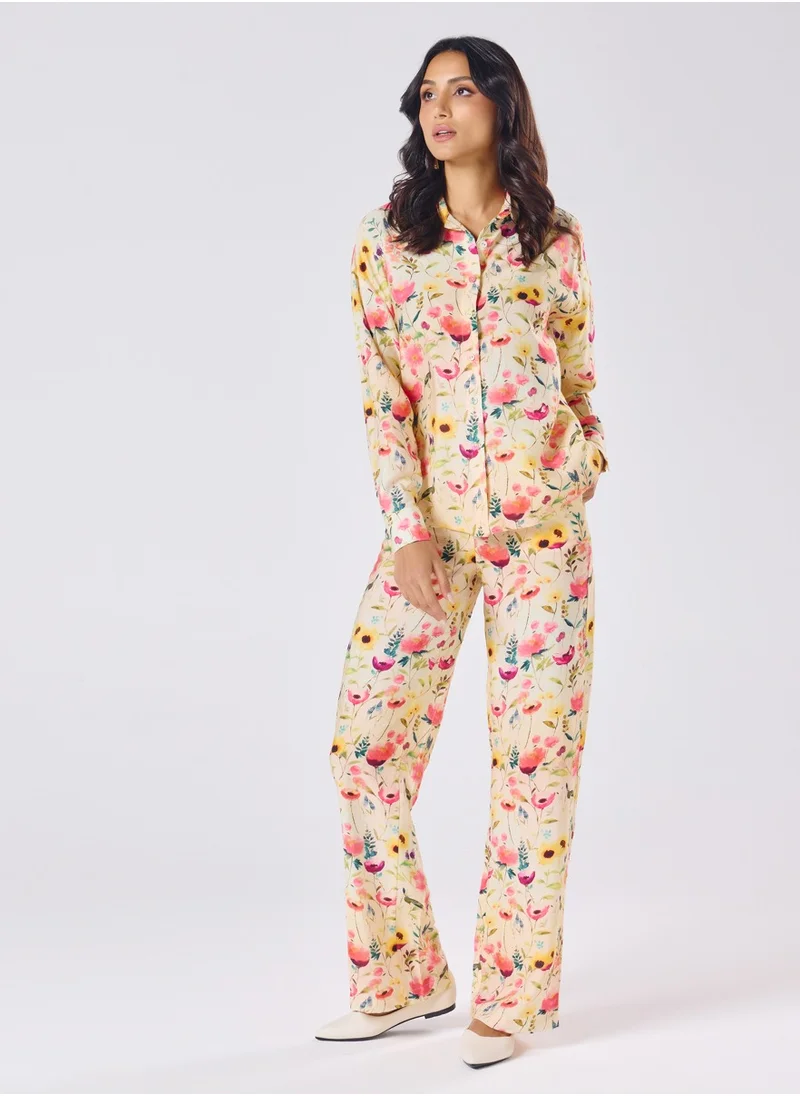 Zigzag Floral Printed Cord Set- Top