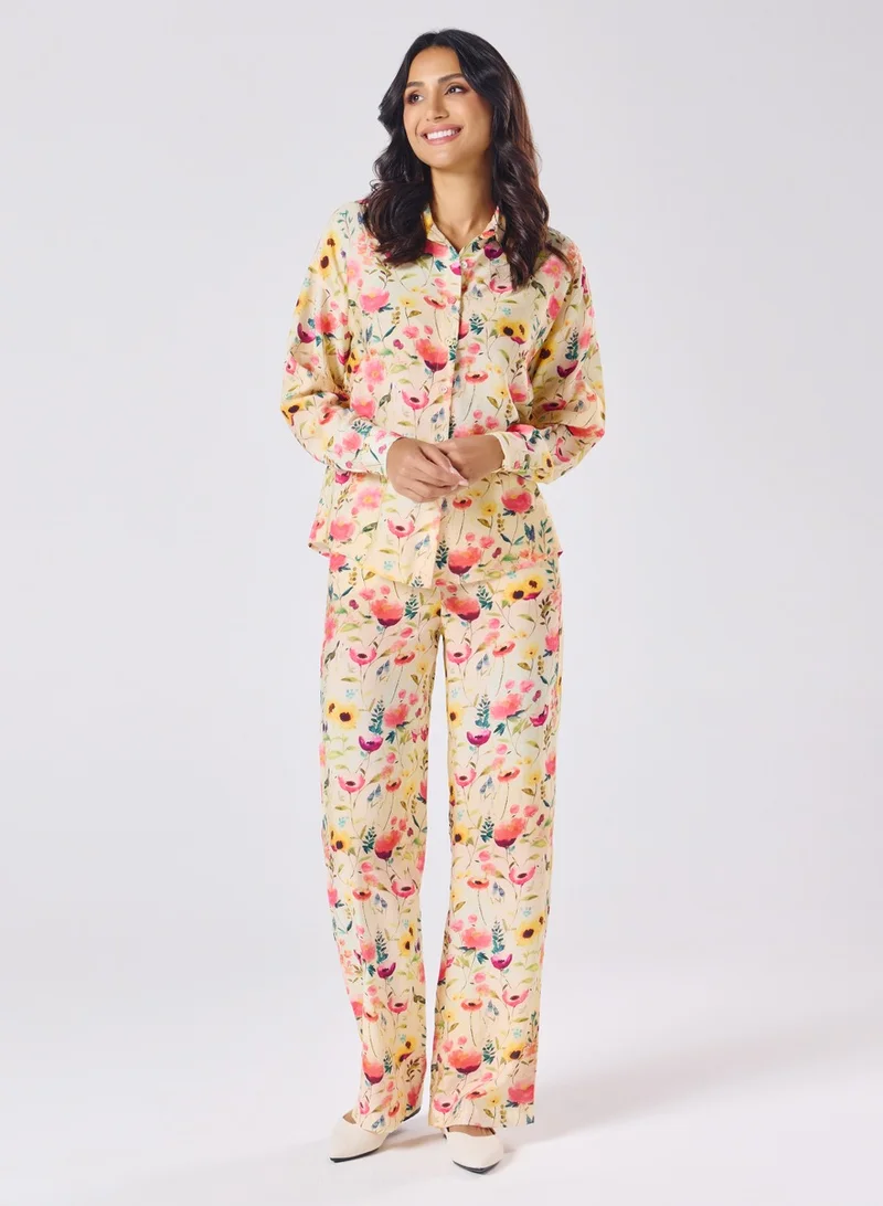 Zigzag Floral Printed Cord Set- Top