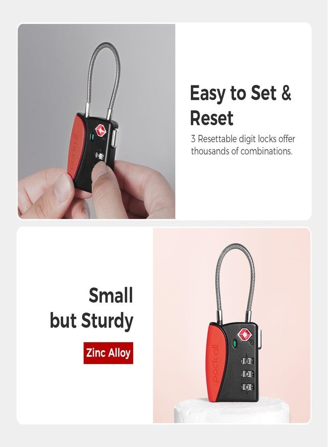 pack all TSA Approved Cable Luggage Locks, 3 Digit Combination Padlocks, Travel Lock for Suitcases & Bag, Alloy Body, Travel Accessories (4 Pack)（Red） - Image 4