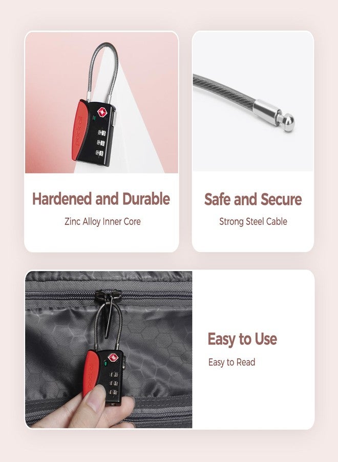 pack all TSA Approved Cable Luggage Locks, 3 Digit Combination Padlocks, Travel Lock for Suitcases & Bag, Alloy Body, Travel Accessories (4 Pack)（Red） - Image 5