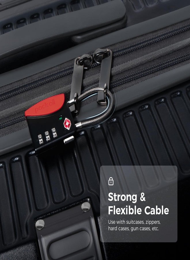 pack all TSA Approved Cable Luggage Locks, 3 Digit Combination Padlocks, Travel Lock for Suitcases & Bag, Alloy Body, Travel Accessories (4 Pack)（Red） - Image 3