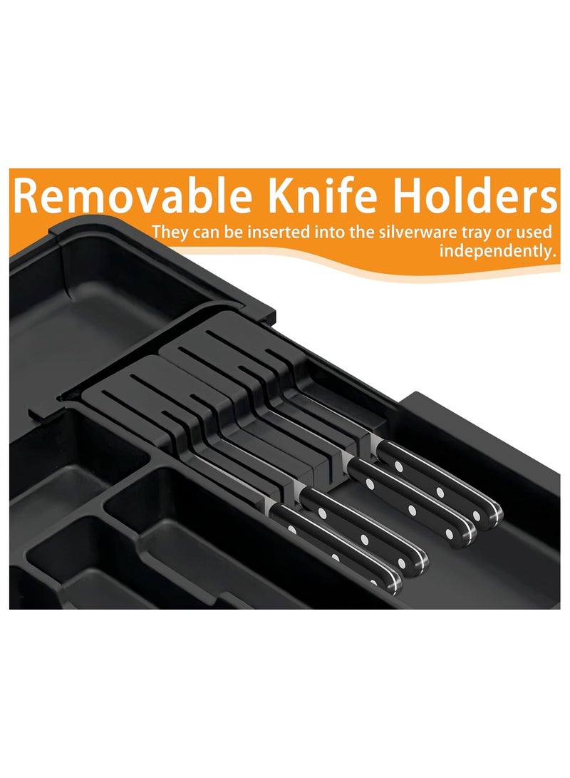NNEWVANTE Silverware Organizer - Expandable Large Kitchen Drawer Organizer Utensil Organizer with 2 Removable Knife Blocks, 22"x 19"Cutlery Tray Drawer Dividers for Kitchen Flatware(6-9 Slots) (Black)  - Image 4