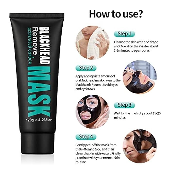 YAFUSIPE Peel Off Face Mask Blackhead Whiteheads Remover Masks Activated Charcoal Black Mask Purifying Peeling Facial Mask for Nose Pores Removal Cleansing Acne with Brush and Pimple Extractor Tools - Image 4