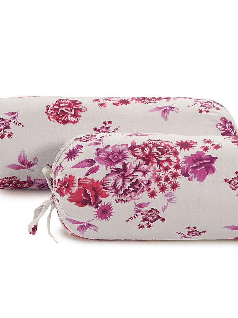 Swayam Set of 2 Pure Cotton Bolster Cover | 30x30 Inch | Soft Breathable Masnad Cover 160TC | Durable & Washable | Floral Print Bolster Cover for Diwan, Bed & Sofa - Blue & White - Image 2