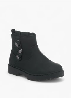 JUNIORS Girls Braid Detail Boots With Zip Closure And Pull Tabs  - Image 1
